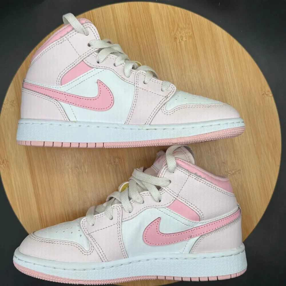 Jordan 1 Mid Pearl Pink White Valentines Day (GS) Youth Size 3.5